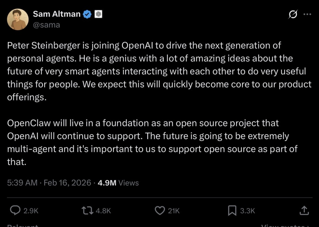 OpenClaw创始人Peter Steinberger加入OpenAI(1) OpenClaw创始人Peter Steinberger加入OpenAI(1)