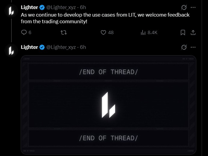 Lighter Token (LIT) 将流动性池中的 LIT 质押截止日期设为 1 月 28 日(3) Lighter Token (LIT) 将流动性池中的 LIT 质押截止日期设为 1 月 28 日(3)